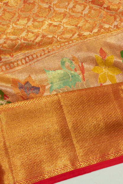 Kanchipuram Silk Tissue Brocade Orange Saree