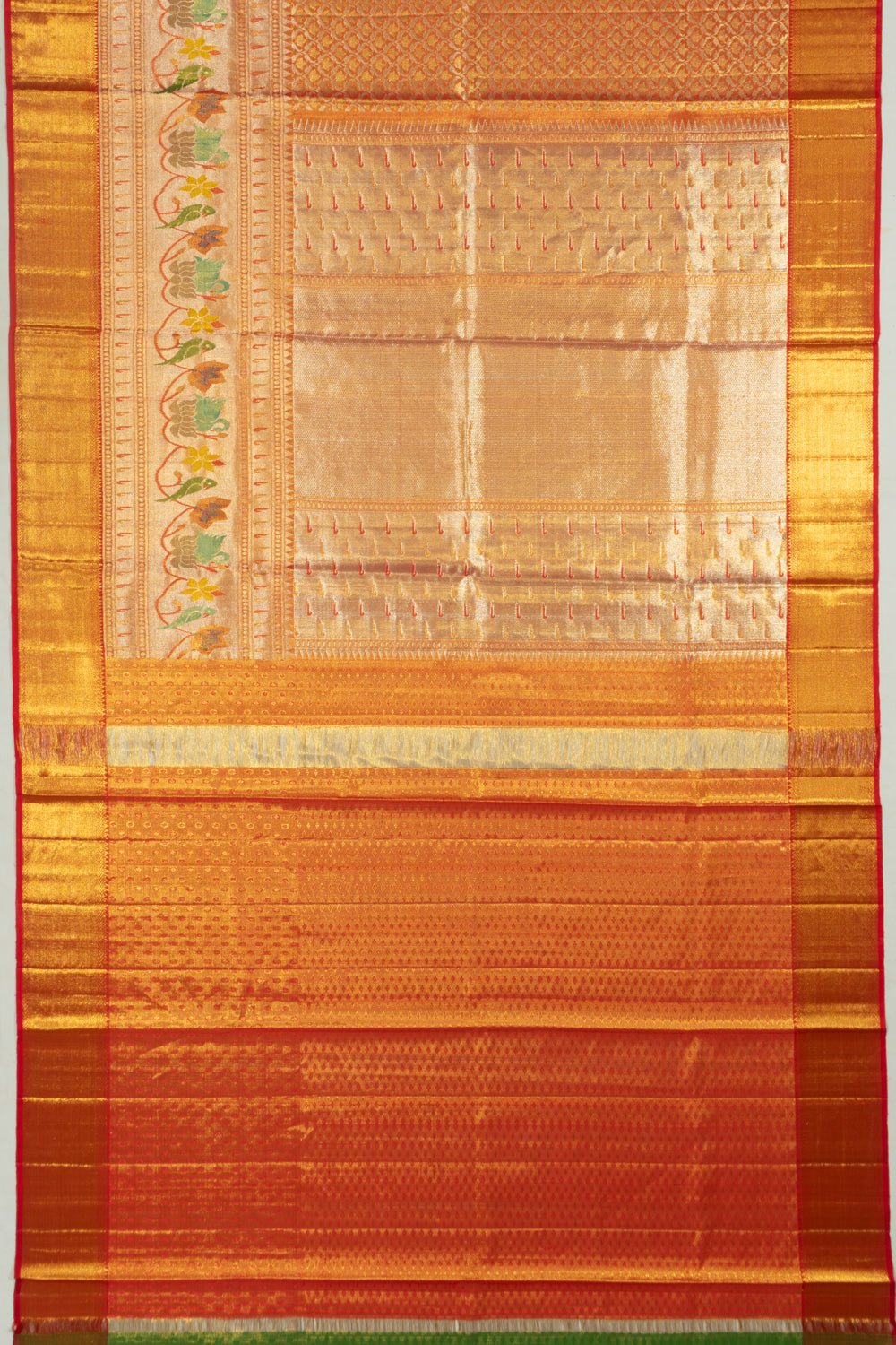 Kanchipuram Silk Tissue Brocade Orange Saree