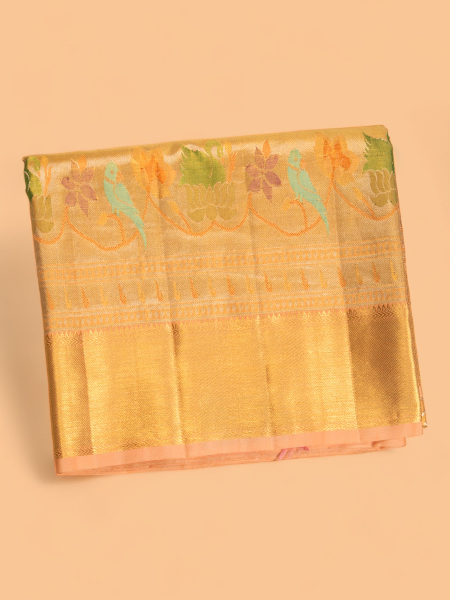 Kanchipuram Silk Tissue Brocade Orange Saree