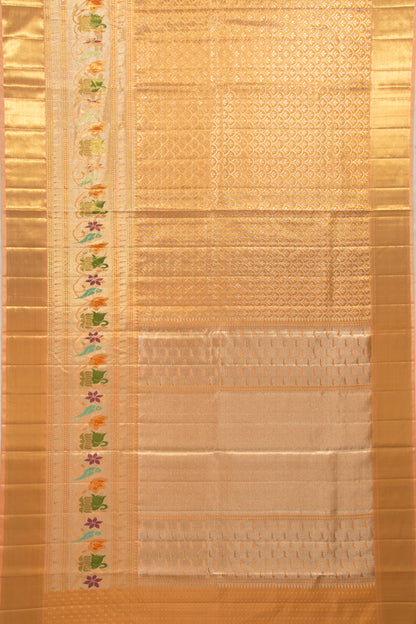 Kanchipuram Silk Tissue Brocade Orange Saree