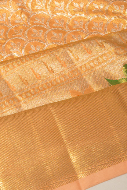 Kanchipuram Silk Tissue Brocade Orange Saree