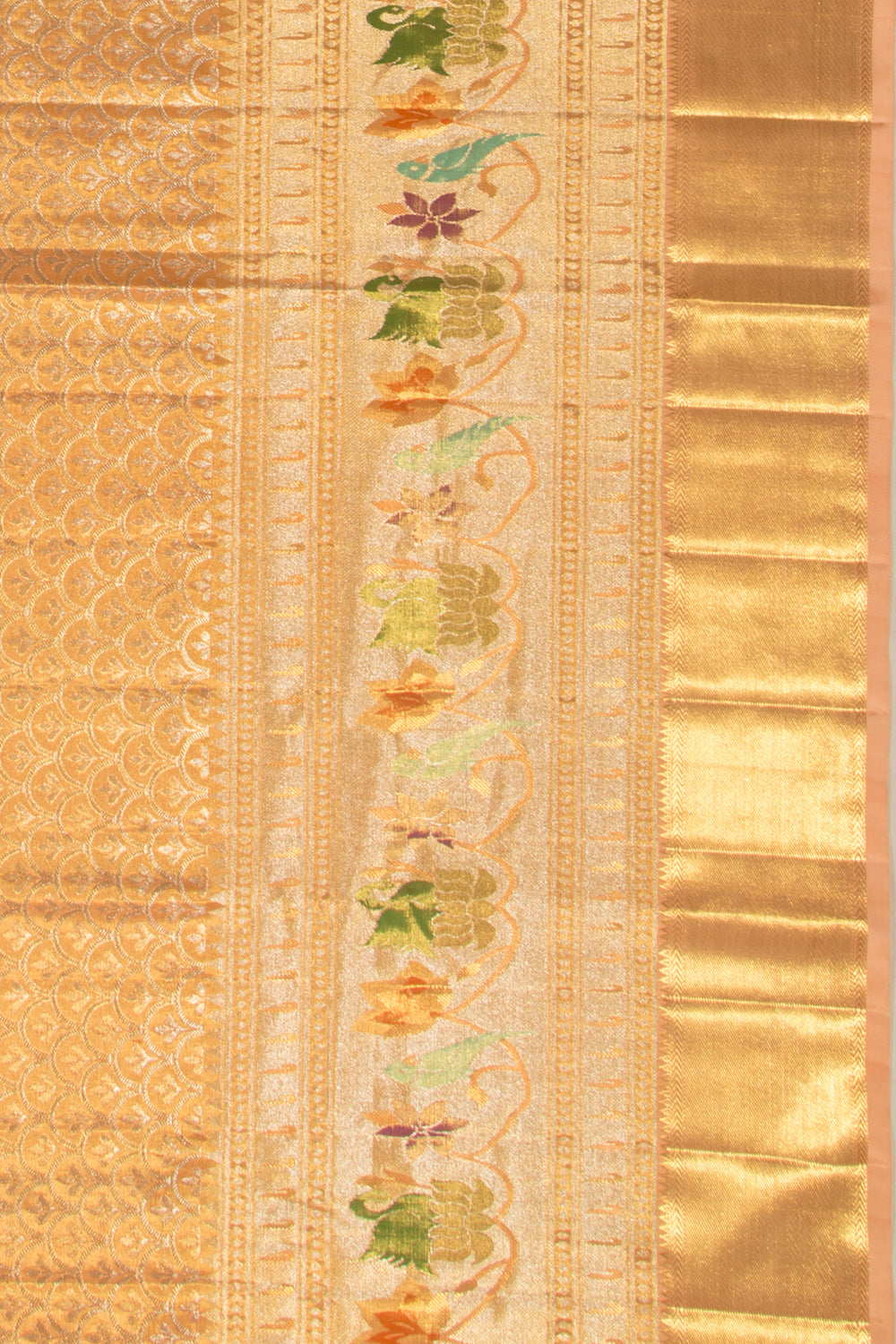 Kanchipuram Silk Tissue Brocade Orange Saree
