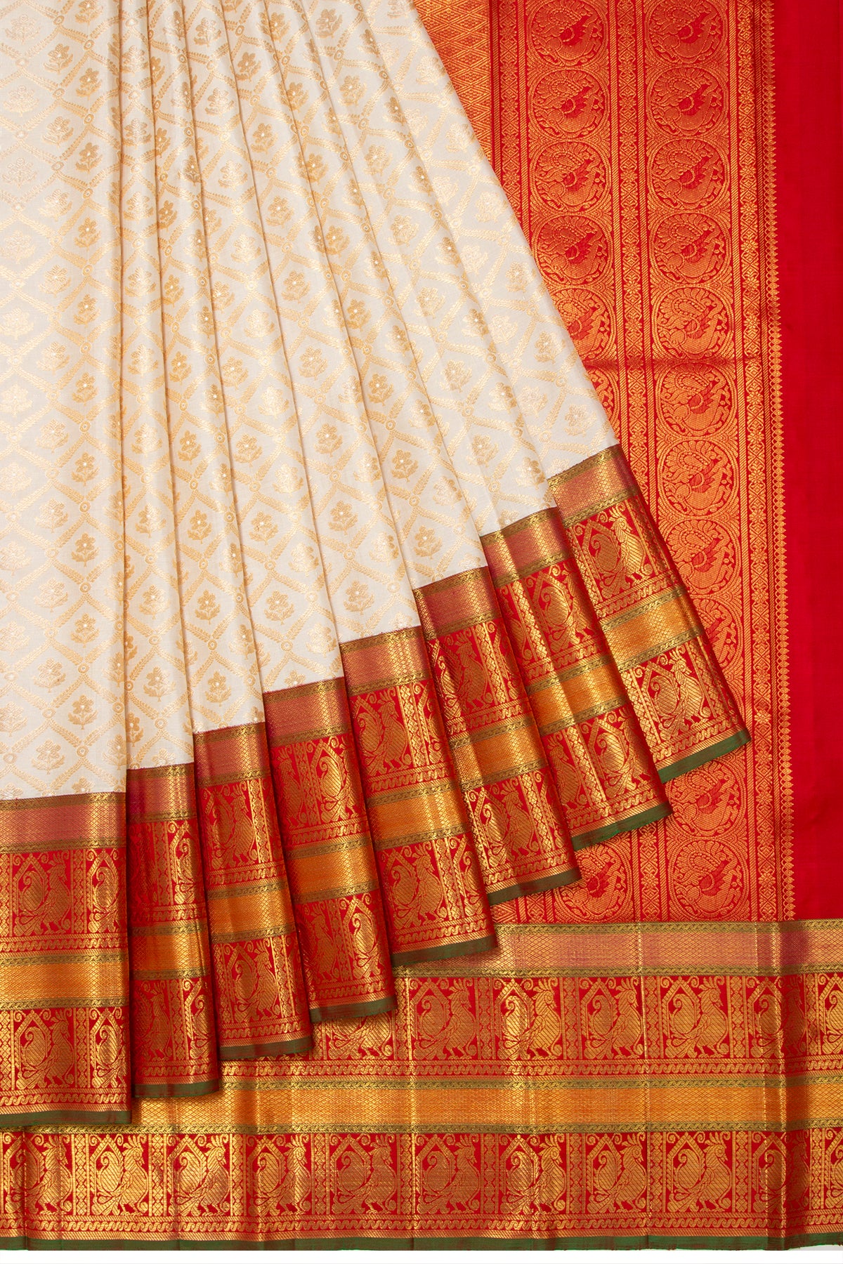 Kanchipuram Silk Brocade Cream Saree