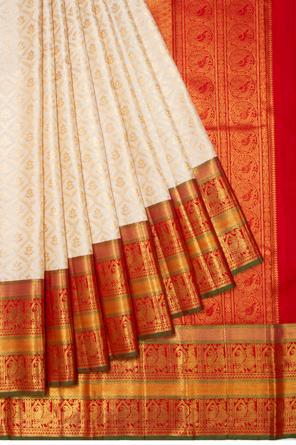 Kanchipuram Silk Brocade Cream Saree