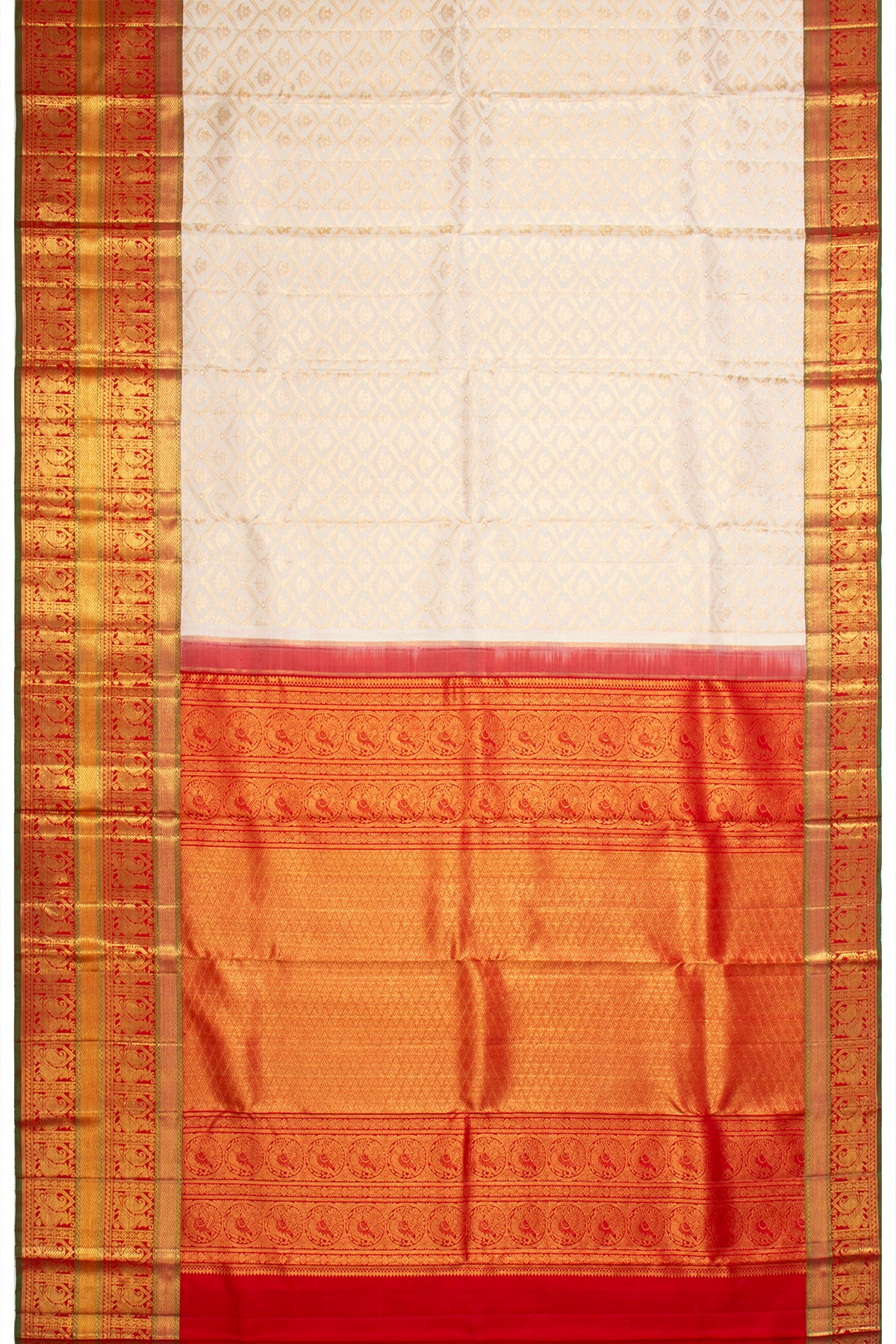 Kanchipuram Silk Brocade Cream Saree