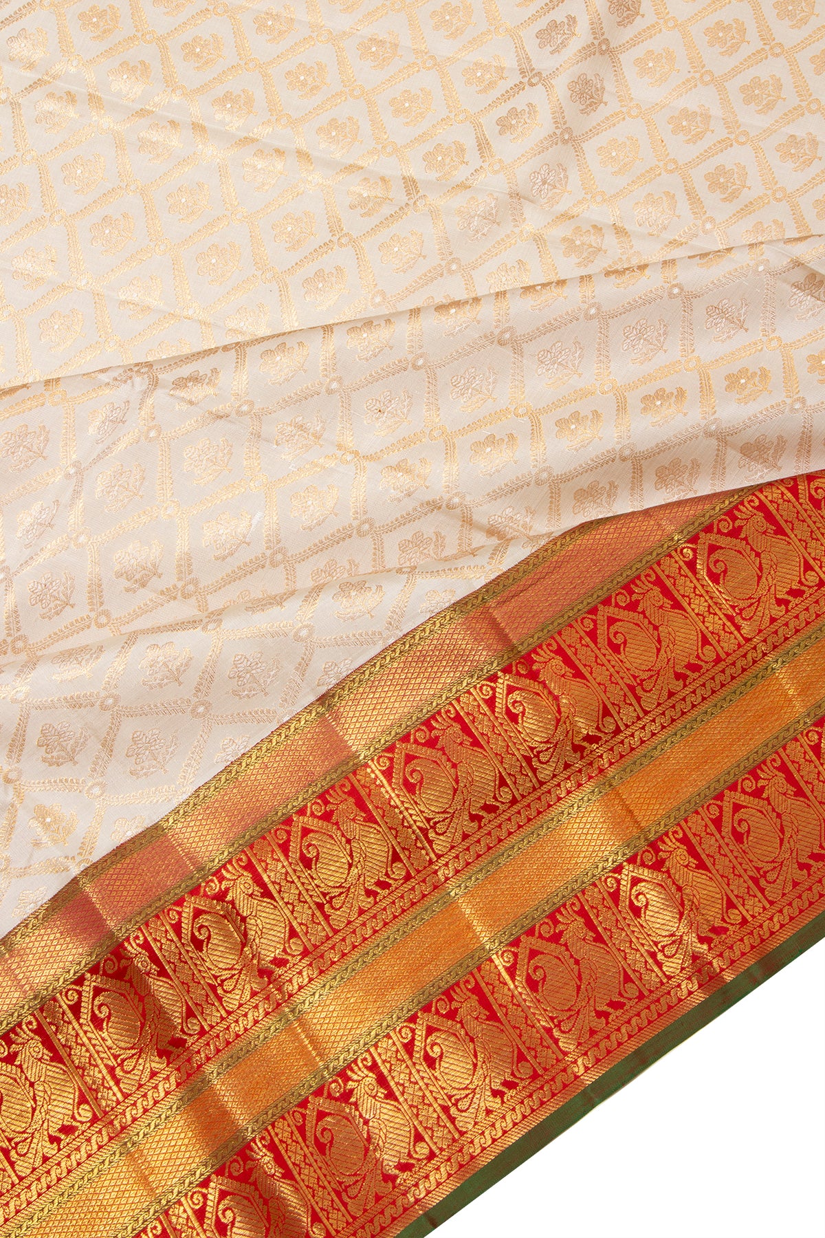 Kanchipuram Silk Brocade Cream Saree