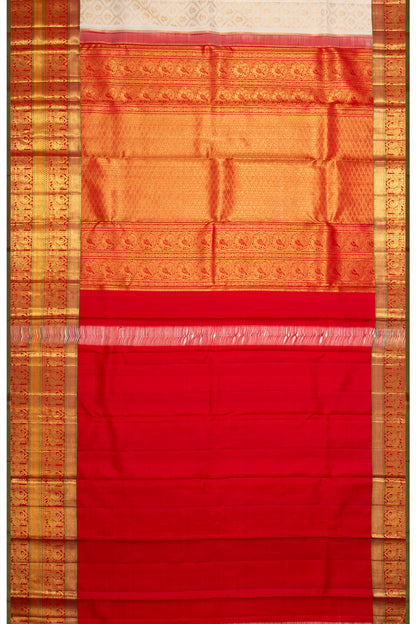 Kanchipuram Silk Brocade Cream Saree