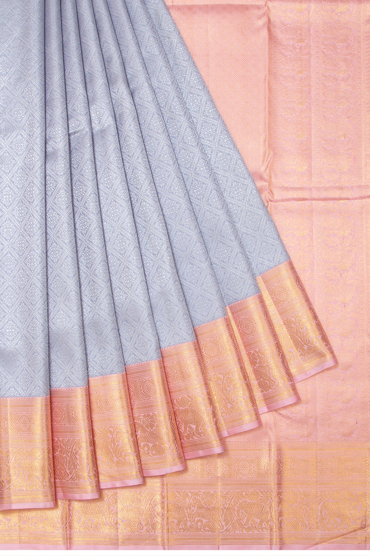 Kanchipuram Silk Brocade Grey Saree