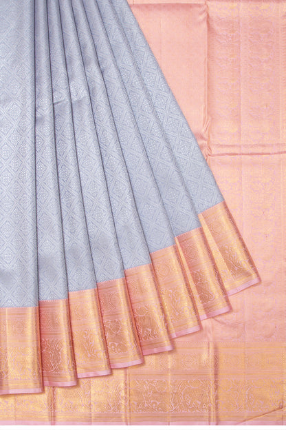Kanchipuram Silk Brocade Grey Saree
