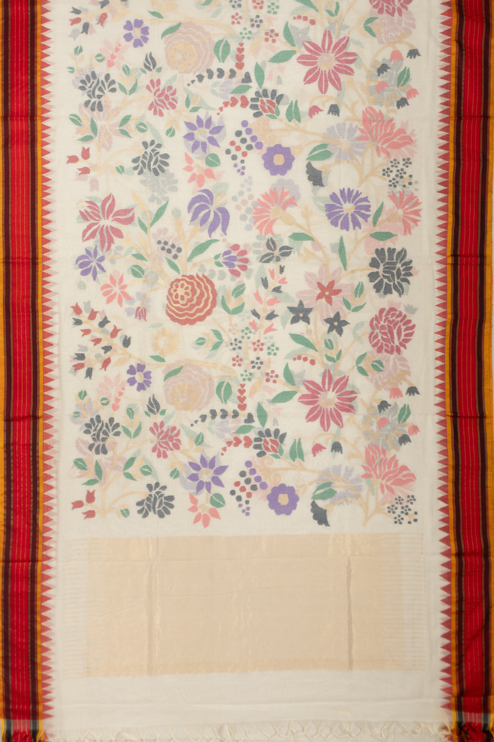 Ponduru Handspun Cotton All Over Jamdani Off White Saree