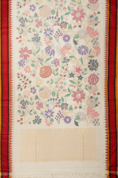 Ponduru Handspun Cotton All Over Jamdani Off White Saree
