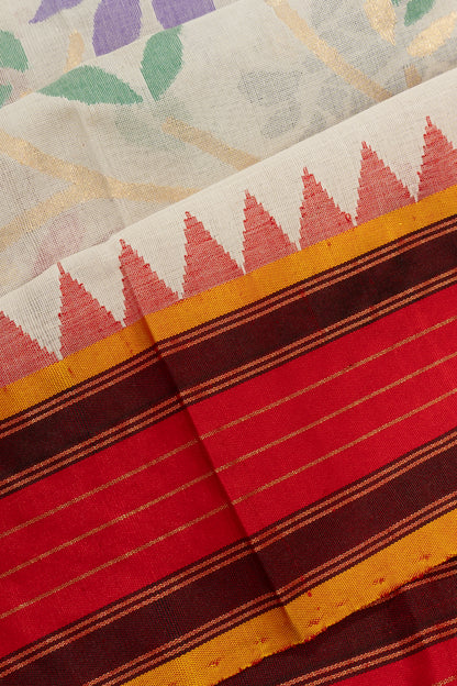 Ponduru Handspun Cotton All Over Jamdani Off White Saree