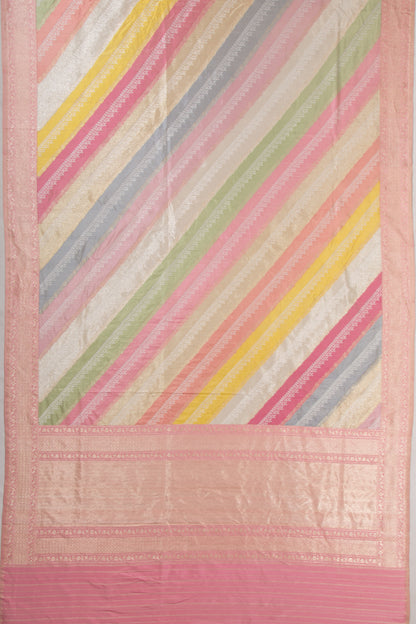 Pastel Banarasi Silk Tissue Leheriya Jaal Rangkat Saree