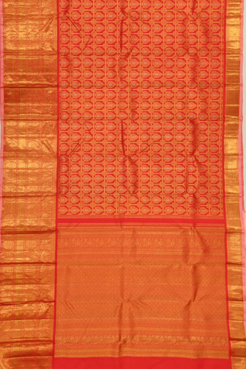 Kanchipuram Silk Checks And Butta Red Saree