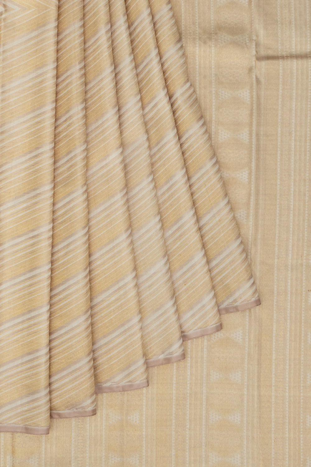 Kanchipuram Silk Diagonal Lines Cream Saree