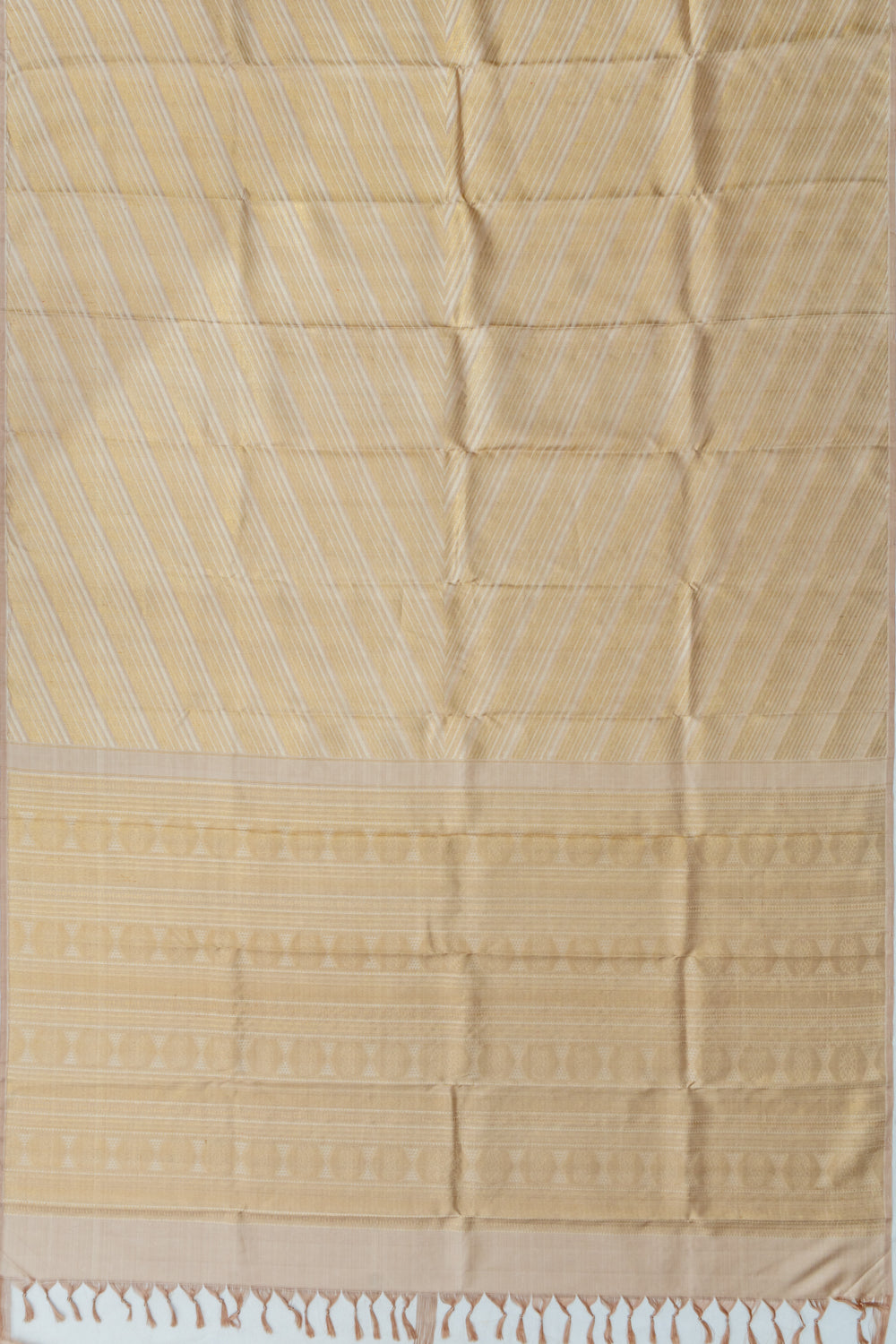 Kanchipuram Silk Diagonal Lines Cream Saree