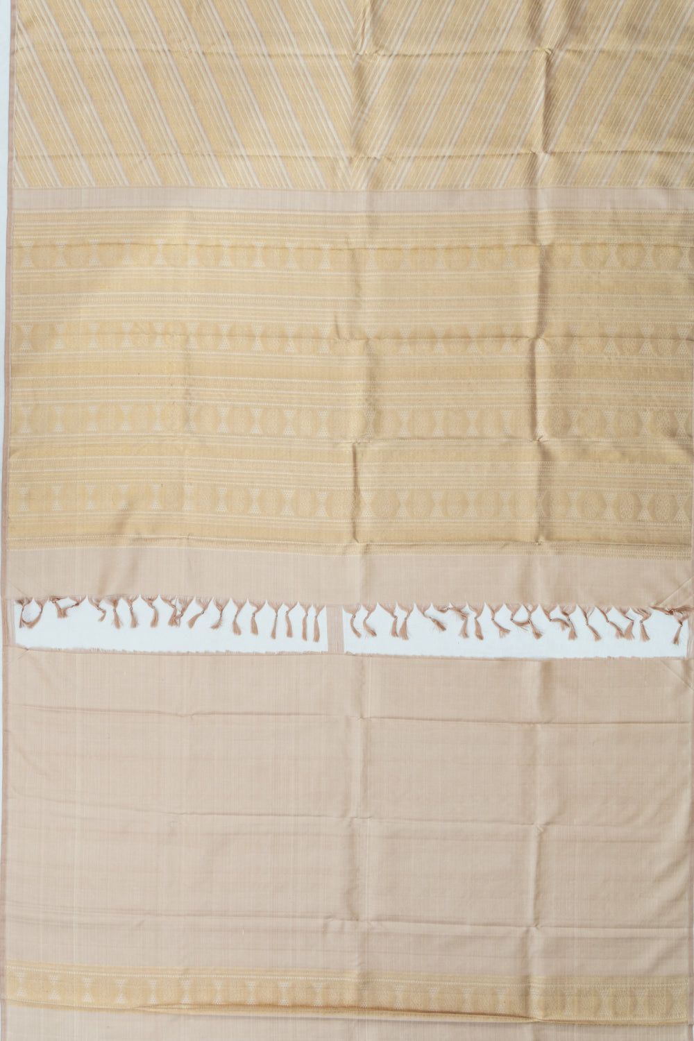 Kanchipuram Silk Diagonal Lines Cream Saree