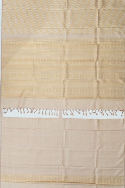 Kanchipuram Silk Diagonal Lines Cream Saree
