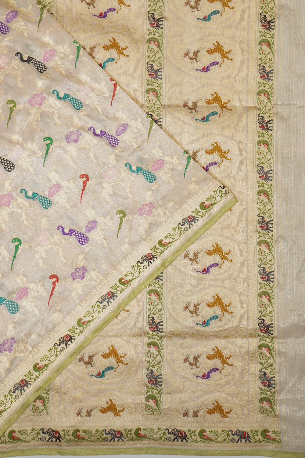 Banarasi Kora Organza Tissue Meenakari Jaal Cream Saree 1213804426