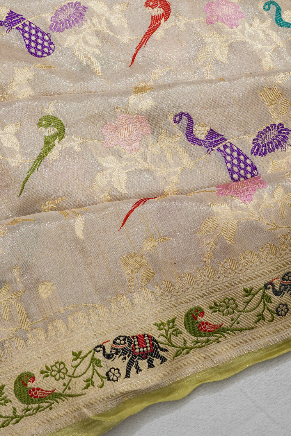 Banarasi Kora Organza Tissue Meenakari Jaal Cream Saree 1213804426