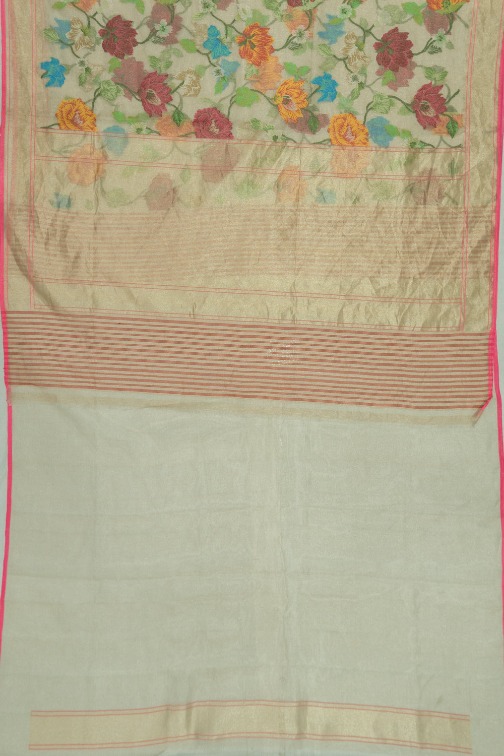 Banarasi Kora Organza Tissue Jamdani Jaal Cream Saree