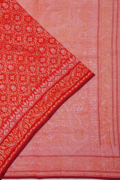 Banarasi Cotton Jamdani Rakthambari Saree