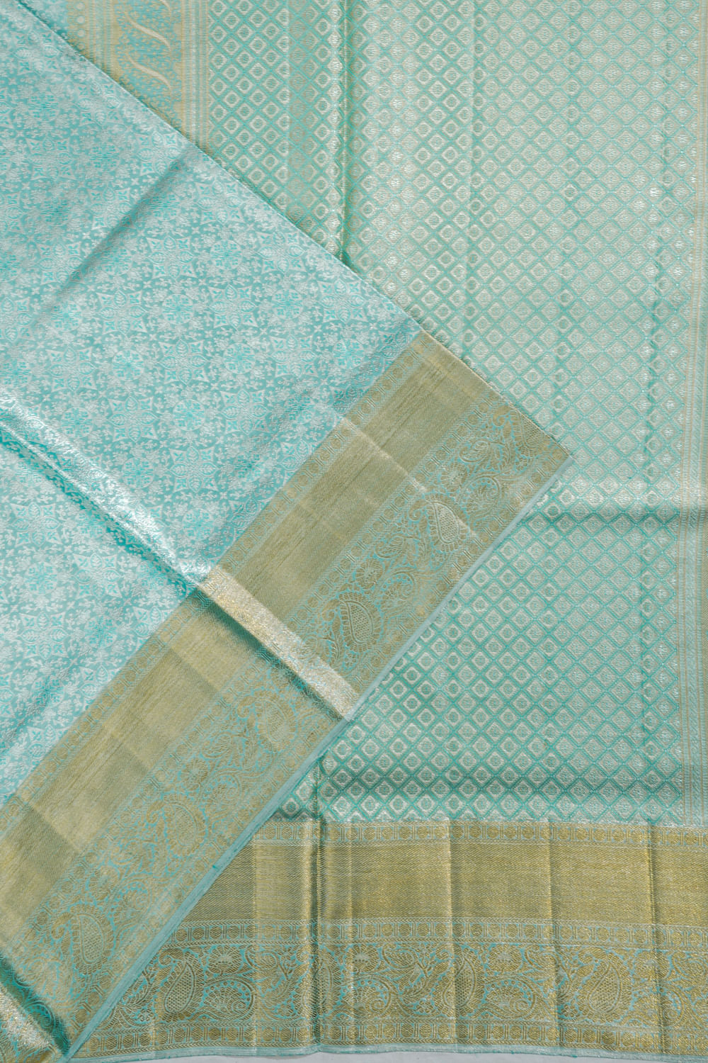 Kanchipuram Silk Tissue Brocade Sky Blue Saree