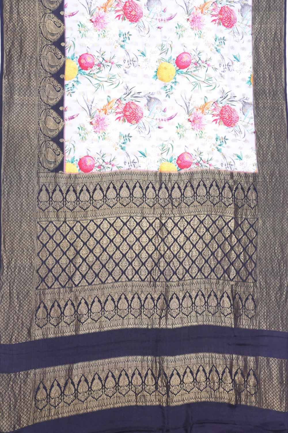 Soft Silk Floral Printed And Butta Grey Saree