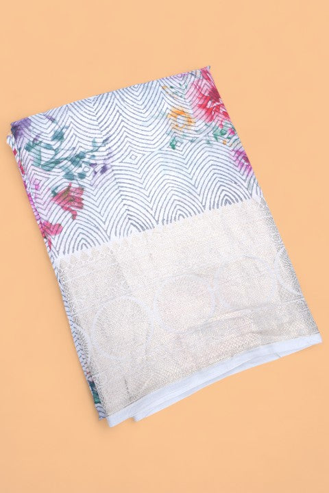 Soft Silk Floral Printed Grey Saree