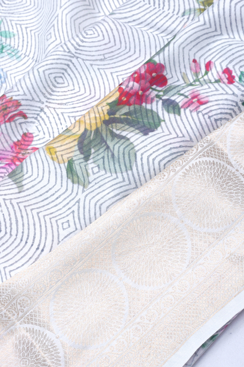 Soft Silk Floral Printed Grey Saree