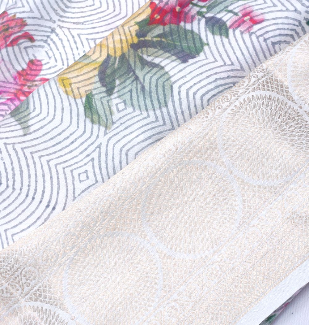 Soft Silk Floral Printed Grey Saree