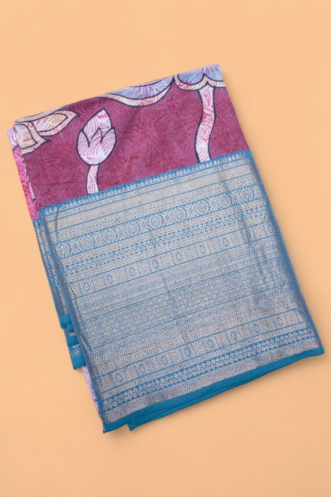 Soft Silk Printed Purple Saree