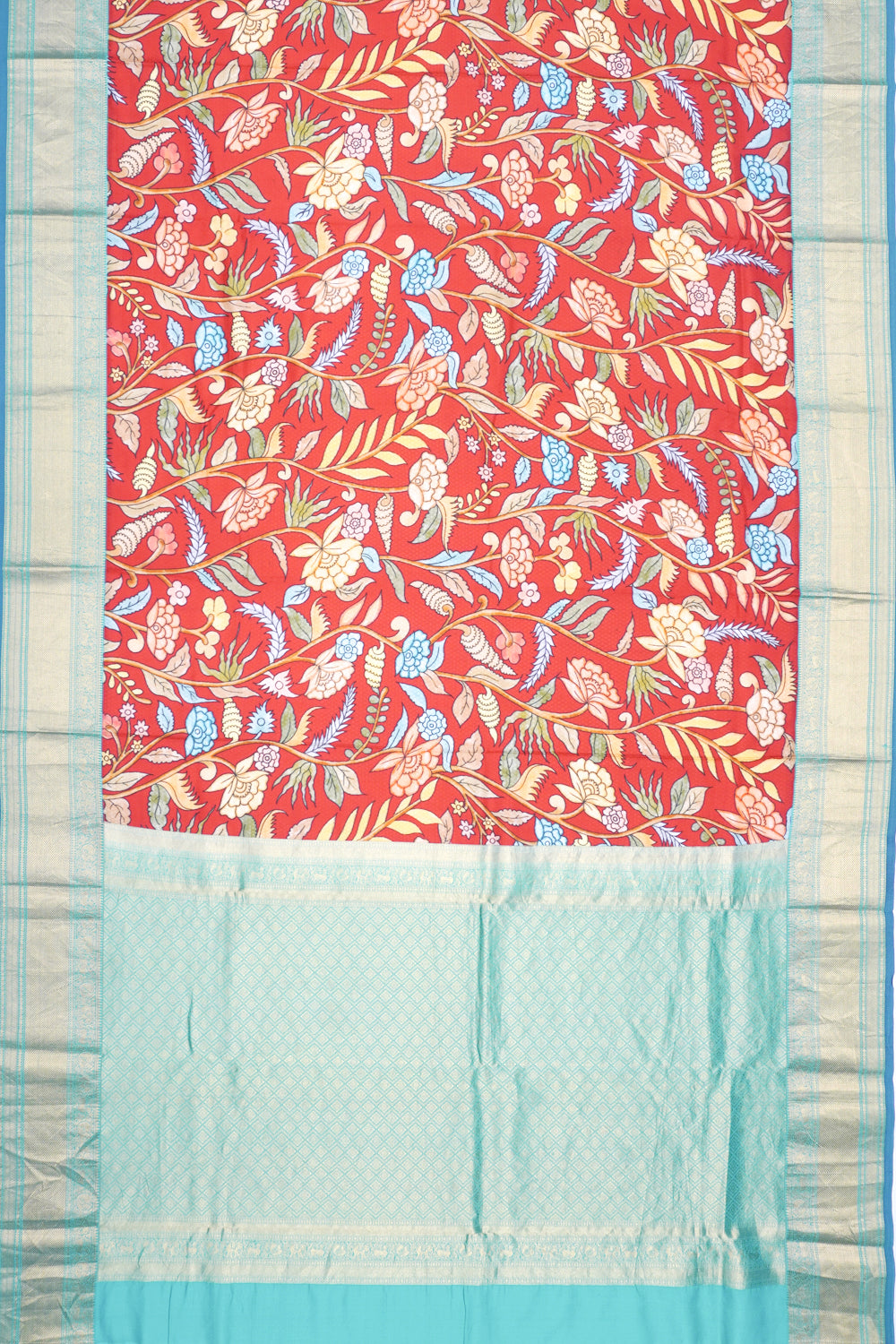 Soft Silk Jacquard And Floral Printed Red Saree