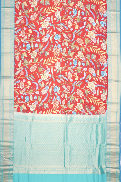 Soft Silk Jacquard And Floral Printed Red Saree