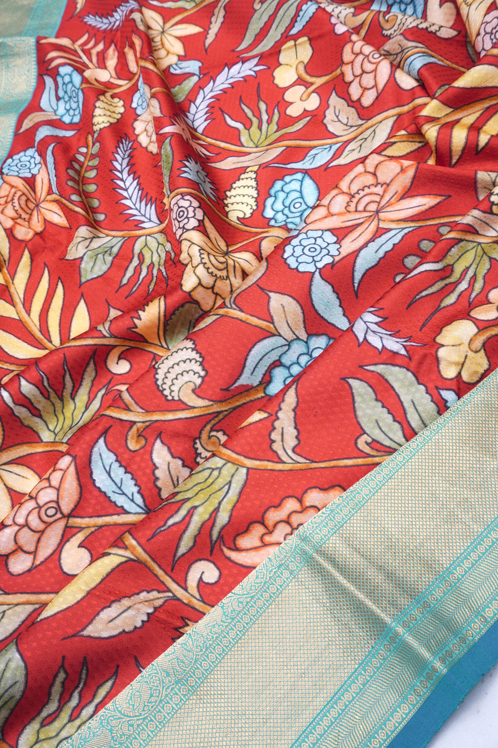 Soft Silk Jacquard And Floral Printed Red Saree