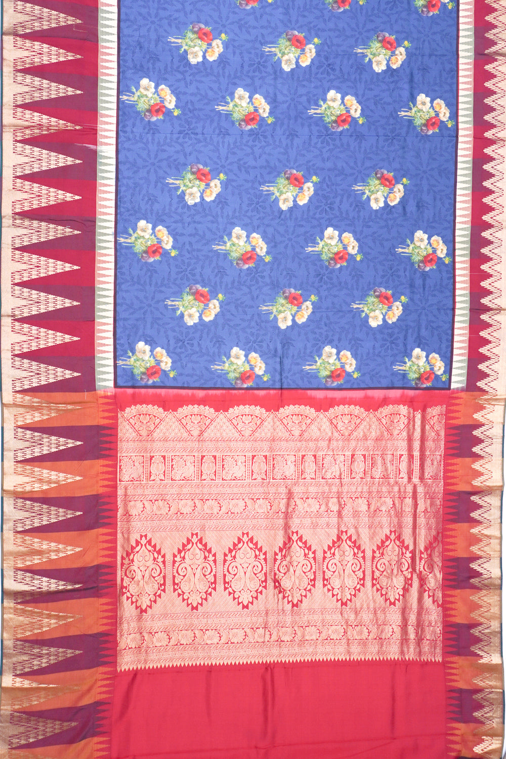 Soft Silk Floral Printed Blue Saree