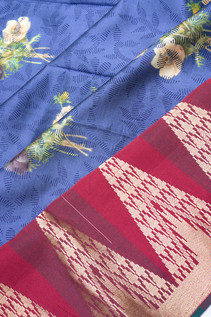 Soft Silk Floral Printed Blue Saree