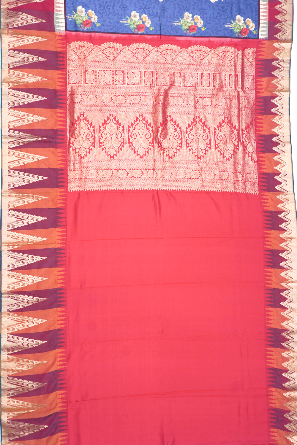 Soft Silk Floral Printed Blue Saree