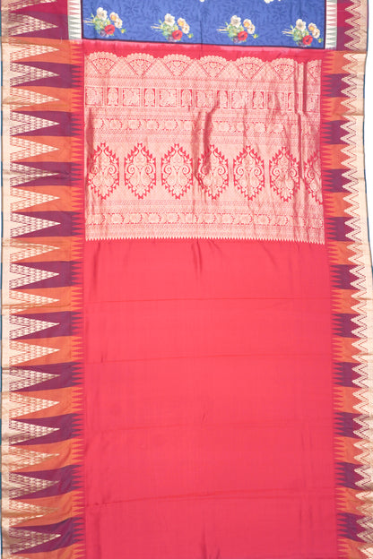 Soft Silk Floral Printed Blue Saree