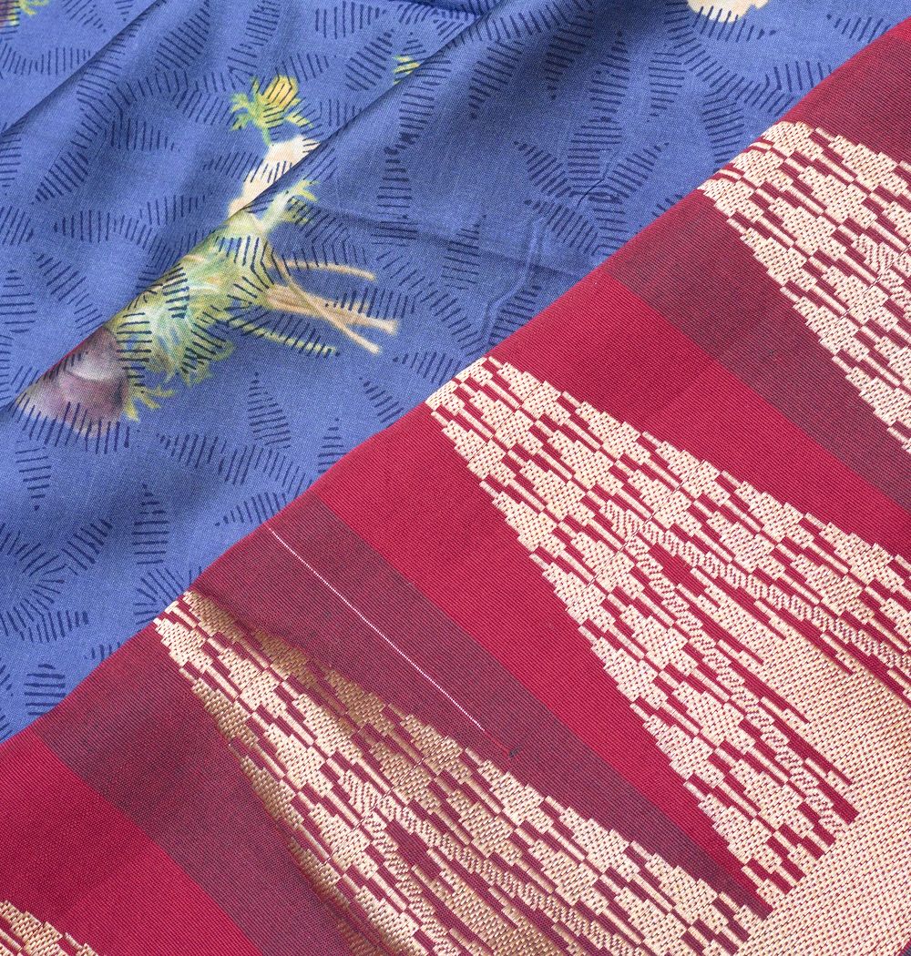 Soft Silk Floral Printed Blue Saree