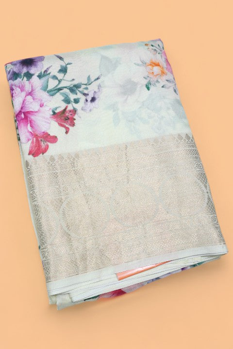 Soft Silk Floral Printed Pastel Green Saree