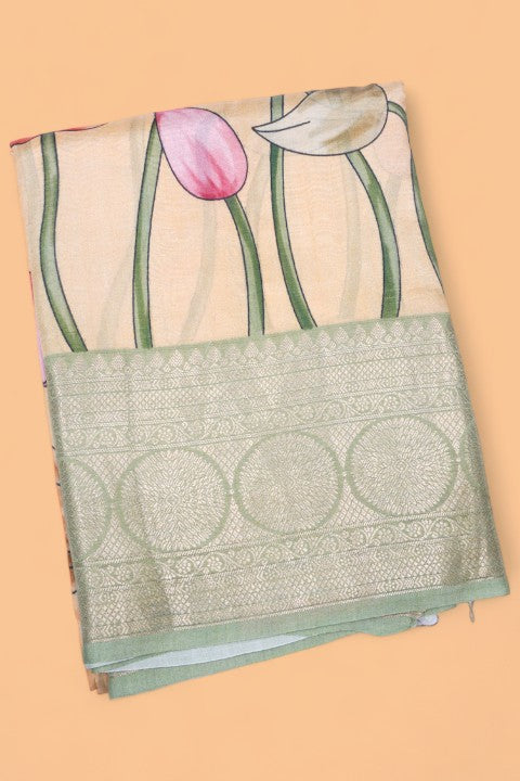 Soft Silk Pichwai Printed Yellow Saree
