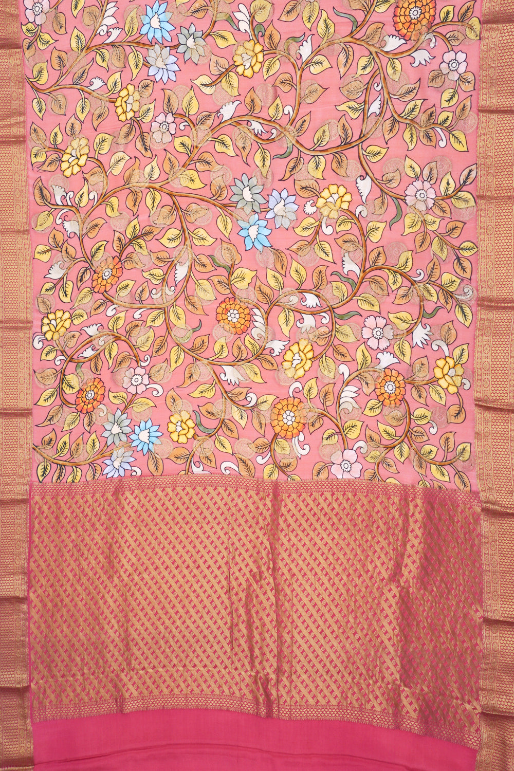 Soft Silk Floral Printed And Butta Pink Saree