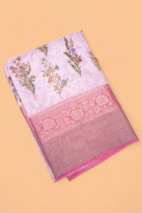 Soft Silk Floral Printed Baby Pink Saree