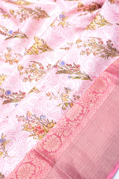 Soft Silk Floral Printed Baby Pink Saree