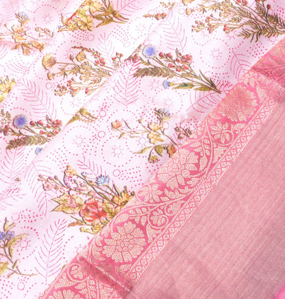 Soft Silk Floral Printed Baby Pink Saree