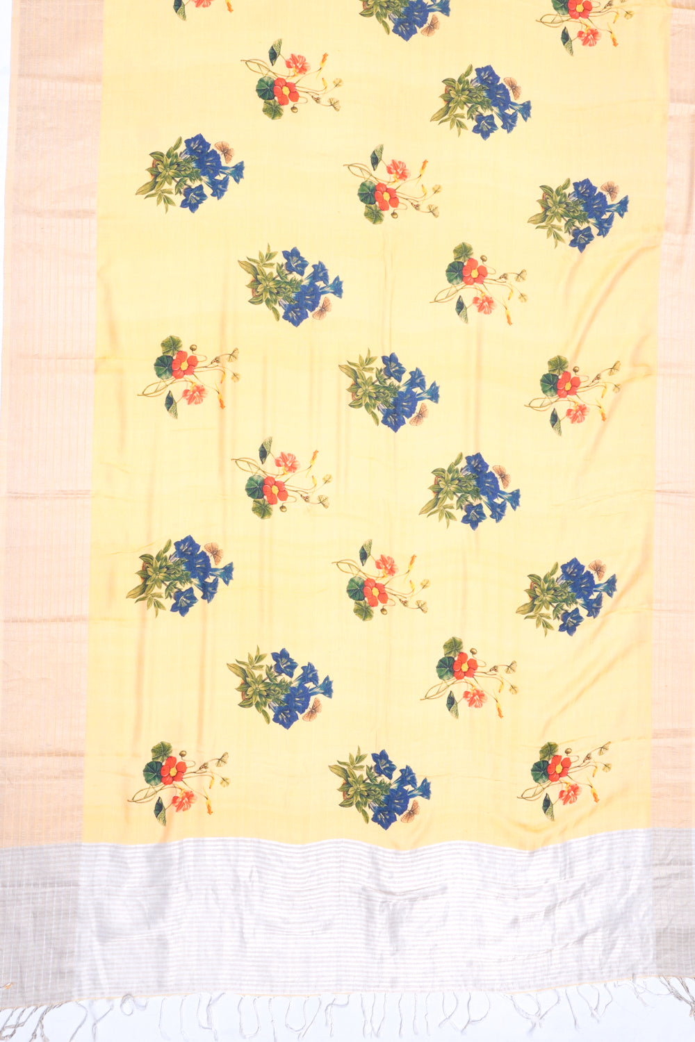 Soft Silk Floral Printed Pastel Yellow Saree