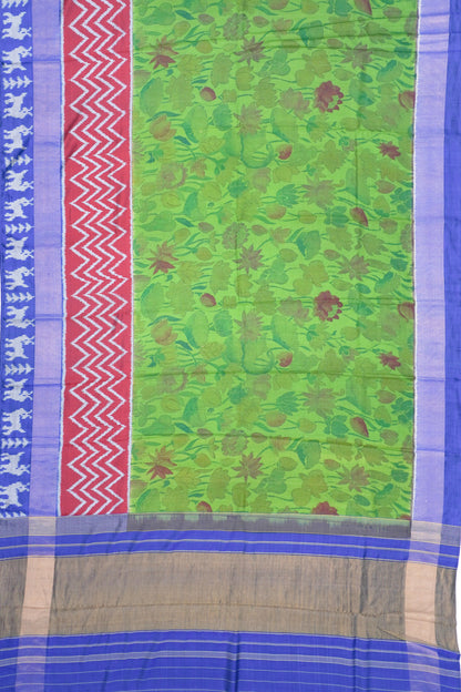 Soft Silk Floral Printed Green Saree