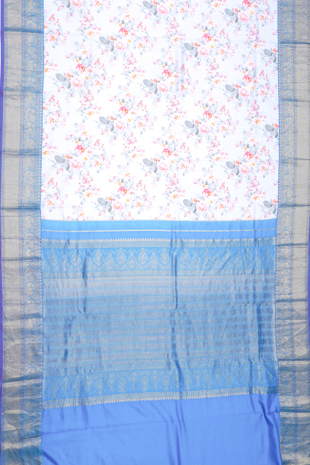 Soft Silk Floral Printed Blue Saree