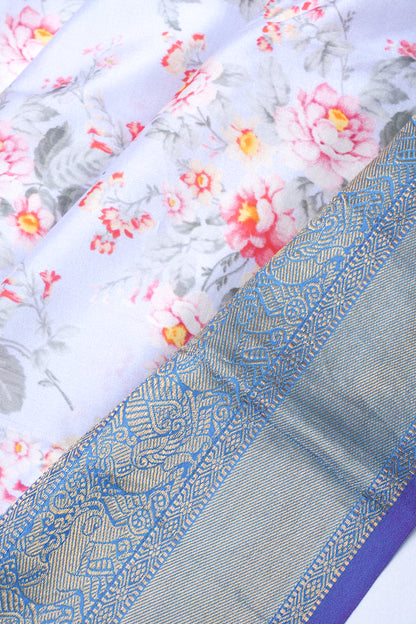 Soft Silk Floral Printed Blue Saree